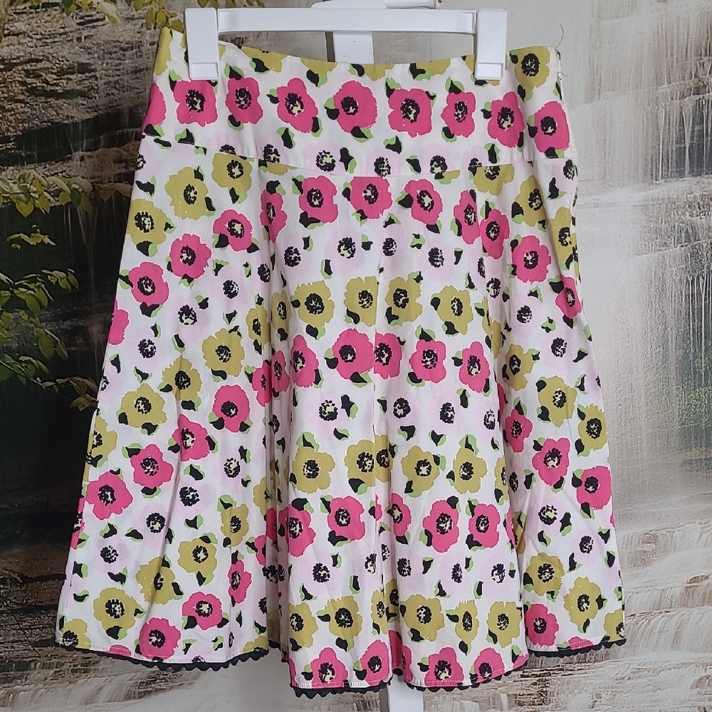 Ashley B size 6 Floral A Line Flowy Skirt with Vibrant Pink Green Spring Flowers